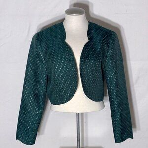Vintage Longhorn Green Gold Western Cropped Open Front Jacket L